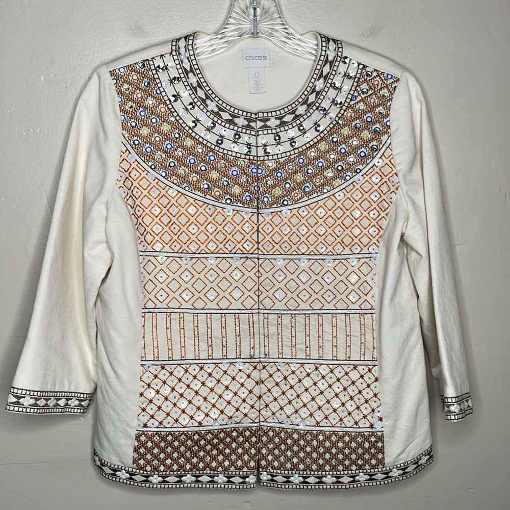 CHICO’S Embellished Limited Edition Jacket Blazer Embroidered Sequins Rhinestone